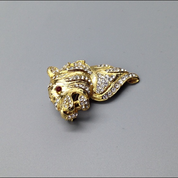 Vintage Rhinestone Roaring Tiger Brooch - Picture 2 of 8